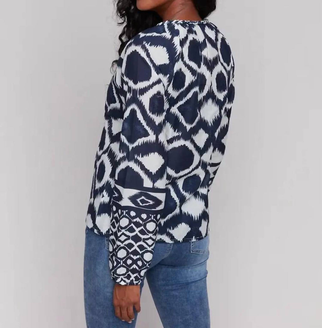 Charlie B - Printed Raglan Long Sleeve Popover Blouse