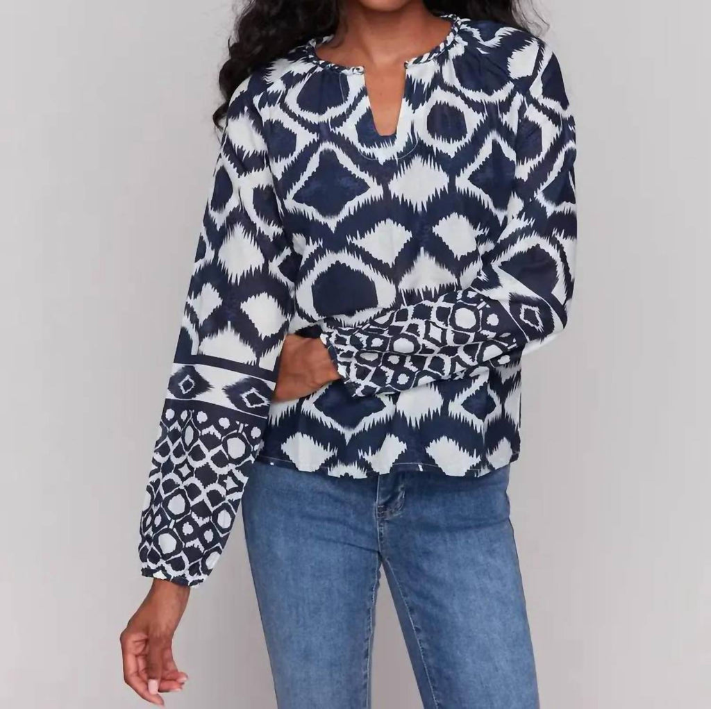 Charlie B - Printed Raglan Long Sleeve Popover Blouse