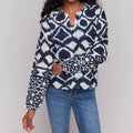 Charlie B - Printed Raglan Long Sleeve Popover Blouse